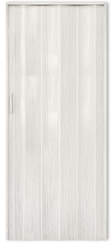 Portango Falttür Weiss Holzoptik aus PVC Kunststoff für Innen & Außen Komplettset I faltbare Schiebetür kratzfest und pflegeleicht mit Holz Motiv I anpassbare Breite der Falttüren I Modell PT-4 Twist