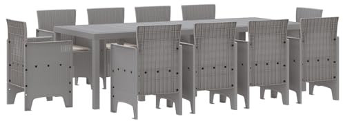 vidaXL Outdoor Garden Patio Dining Set - Poly Rattan, Grey - Seats 10, Weather, Easy Maintenance