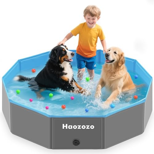 Haozozo Piscina Per Cani Grandi,Piscina Cani Pieghevole in PVC Resistente, Piscina Bambini & Piscina Cane Con Base Antiscivolo e Alta Stabilità- Estivo per Giardino & o Spiaggia (120 * 30cm)