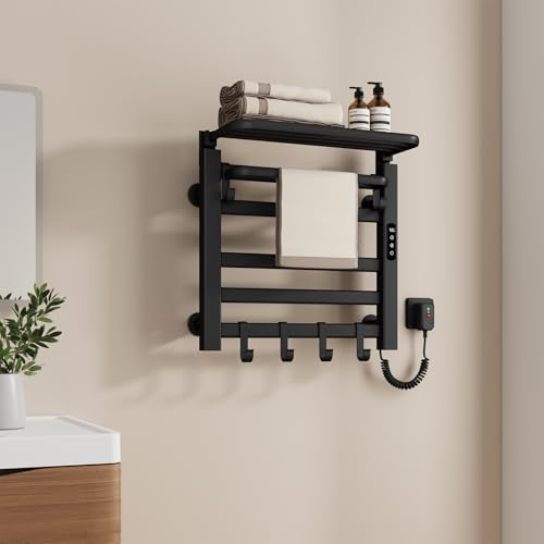 EMKE Toalleros Eléctrico de baño 500 x 500 mm, 140W, Negro