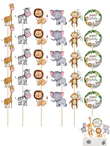 KEMUZ 30Pcs Muffin Deko Tiere, Dschungel Cupcake Deko, Safari Cupcake Topper Torte Kuchen Deko, Waldtiere Theme Tortendeko Kuchendeko Geburtstagsdeko für Kinder