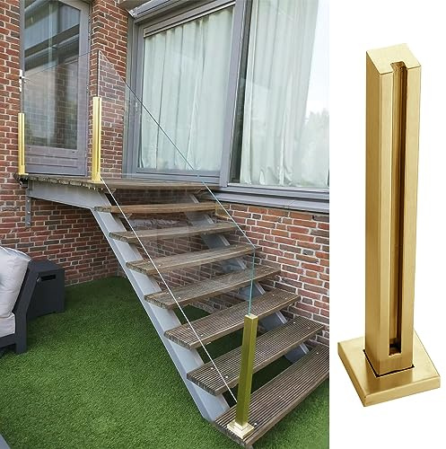 Générique Balustrade en Verre doré, Garde-Corps 10/12 mm pour escalier et Mezzanine intérieurs/extérieurs, Poteau de Support en métal Durable, Hauteur 120 cm - Poteau d'extrémité doré