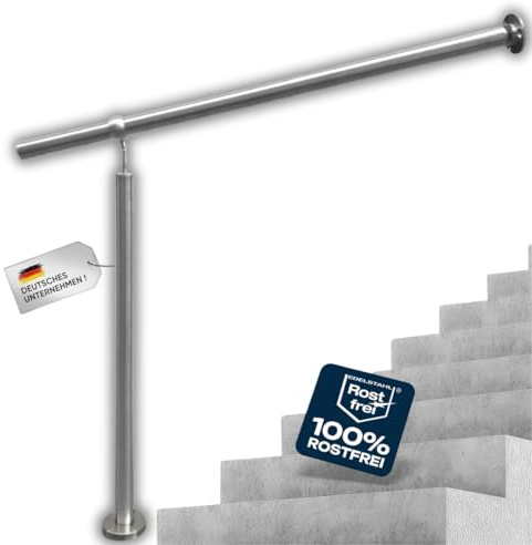 Edelstahl Eingangsgeländer Buchetmann2 Markengeländer mit Wandanschluss Handlauf rostfrei V2A Innen Außen Treppengeländer, Geländerhöhe 1000 mm (Seitliche Montage, 700 mm Handlauflänge)