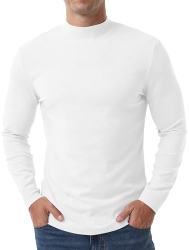 QIXING Men's Thermal Top, Long Sleeve Mock Neck Cotton Base Layer | 95% Cotton and 5% Spandex Thermal Underwear Top with a Regular Fit for Everyday Layering in Autumn and Winter