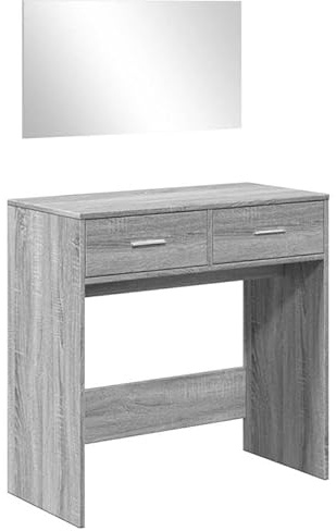 Eleganz Schminktisch mit Spiegel Grau Sonoma 80x39x80 cm - Schlafzimmermöbel Set mit großem Spiegel & Stauraum, ideal für Make-up & Schmuck, modernes Design für Jugendzimmer & Schlafzimmer