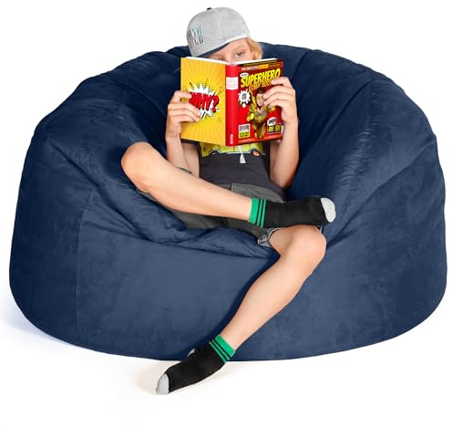 Green Bean Jumbo Max Riesensitzsack mit Memory-Schaum Flockenfüllung – Sitzsack XXL aus flauschigem Velours in 4ft (120x70cm) Dunkelblau – Indoor Lounge-Sitzsack waschbar & gemütlich