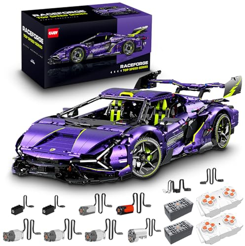 FigureArt Technik Sportwagen Auto Bausatz, GULY 10635, 3654 Teile mit Motoren und LED Groß Ferngesteuert Auto MOC Klemmbausteine (Originalverpackung) (Dynamische Deluxe-Edition)