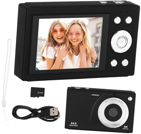 LOORGVEL Appareil Photo Numérique Rétro avec Zoom et Carte Caméra Compacte WiFi Portable pour Débutants Adolescents et Adultes Noir