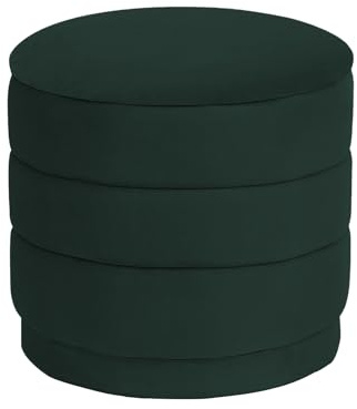 ZOLANOful 15.4 Round Velvet Storage Ottoman with Reversible Lid, Upholstered Circular Ottoman Footrest with Hidden Storage, Foldable Padded Footstool for Dorm Living Room & Bedroom, Bottle Green