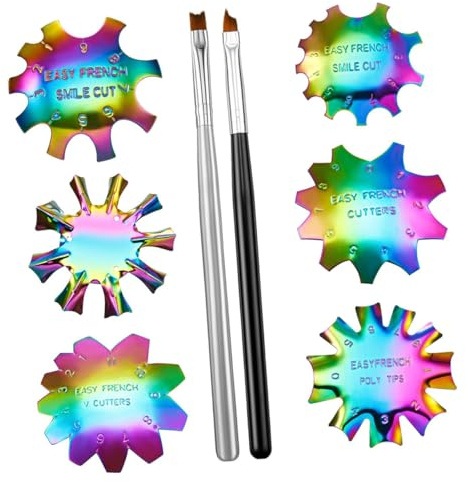 Angoily Gabarits pour Ongles en Acier Inoxydable Antirouille 6 Modèles de Nail Art Français Soi-Même Fournitures Nail Art 2 Stylos Kit Manucure DIY pour Salons et Usage Domestique