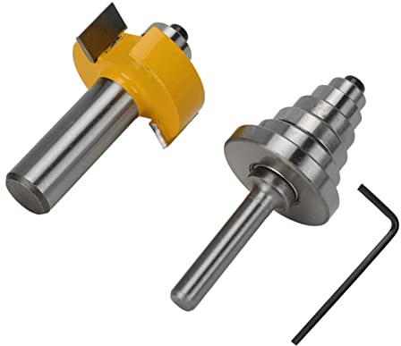Cryfokt Broca Enrutadora de Rebaje con Juego de Rodamientos Ajustables, Perfecta para Puertas de Gabinetes y Vidrio, Diámetro de Corte de 1-3/8 Pulgadas, Plateado/amarillo