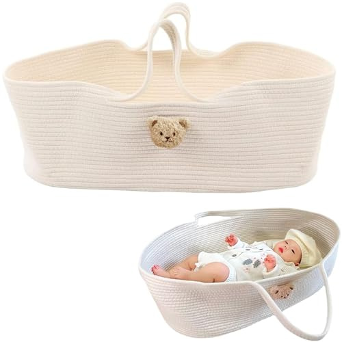 HAOWYYUU Baby Moses Korb, Babykorb, Babynest mit Tragegriff 70x25cm, Baby Nestchen Tragbar für Freien, Auto