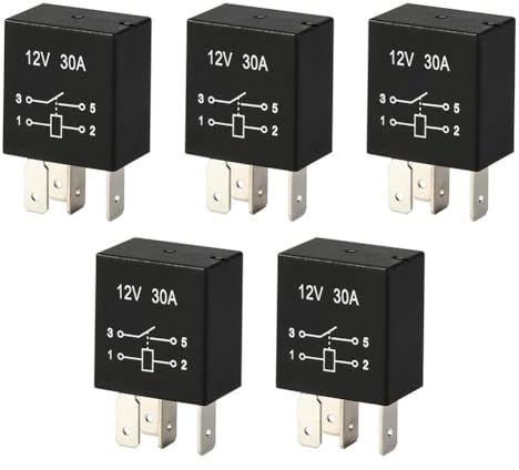 Confezione da 5 relè automobilistici a 4 pin, 12 V, 30 A, impermeabile, Ip65, per sistemi elettrici auto, in nylon + rame, con terminali a connessione rapida, per un funzionamento sicuro in condizioni