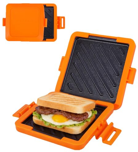 HeMaSe Microwave Toastie Sandwich Maker, Nonstick Plate Panini Maker, Versatile Wireless Small Toaster, Toastie Safe in Microwave Oven, Dishwasher Safe, Fast Cooking for Breakfast, Snacks, Orange