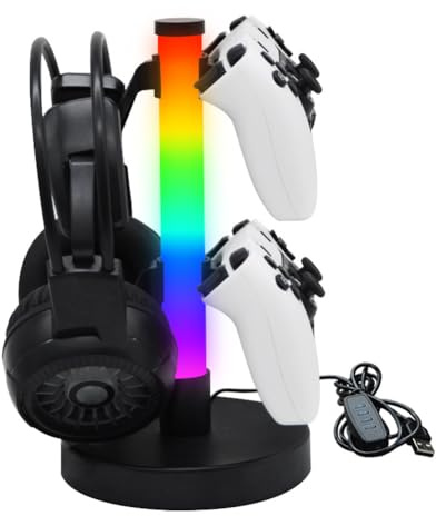mugexingtu Headset Stand with Multi Light Modes - Gaming Controller Holder for Desk - Headphone Stand & Detachable Controller Hook for Gamer Gaming PC Earphone Accessories