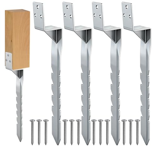 Lot de 4 Ancrages au Sol Ancrage Balancoire,Piquet Cloture Ancrage Galvanisés à Chaud,Support de Poteau à Enfoncer,pour Poteaux en Bois Ancrage au Sol pour Balançoire
