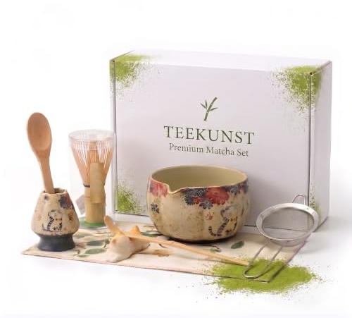 Matcha Set Japan 8-teilig – Premium Matcha Tee Set mit Keramik Schale, Bambus Chasen Besen & Halter, Sieb, Löffel – Matcha Zubehör Set & Geschenk für Einsteiger
