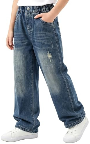 Tokeya Vaqueros Baggy Jeans Niños Holgados Pantalones Denim 7-15 Años | Cintura Elástica, Multi Bolsillos, Pierna Ancha, Niño Casual Largos Jeans, Moda Vintage Streetwear Escuela Vaqueros