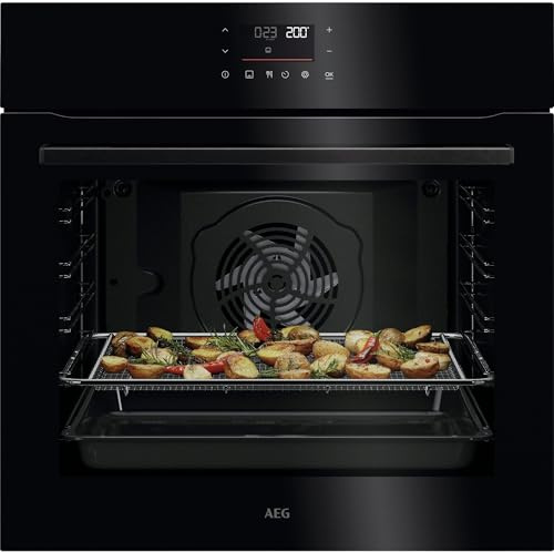 AEG 5 Einbaubackofen, Ringheißluft, Pyrolyse-Selbstreinigung, TU5PB40WPK | Gleichmäßige Garergebnisse auf 3 Ebenen, AirFry knusprige Ergebnisse mit wenig Öl, LED-Touchdisplay, Schwarz