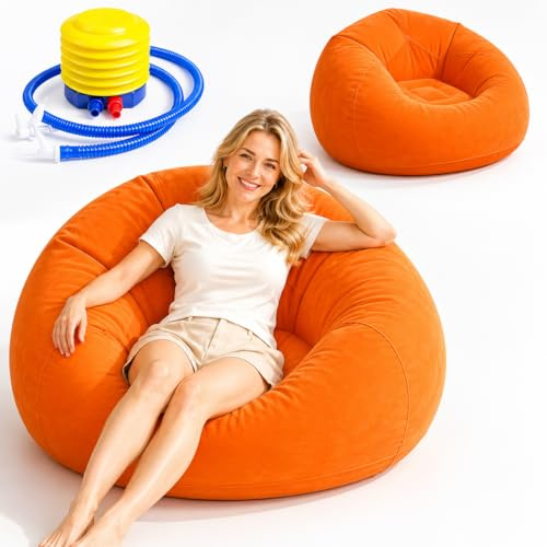 Calenxy Aufblasbarer Sessel Sitzsack, Luft Strandsofa mit Luftpumpe, Camping Klappsofa Aufblasbar, Sitzsack Aufblasbar, Tragbares & Wasserdichtes Luftsofa für Outdoor,Strand, Pool und Reisen