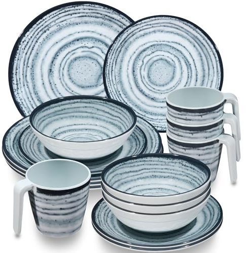 Vajilla melamina azul pizarra 4 personas 16 aspecto piedra lavavajillas