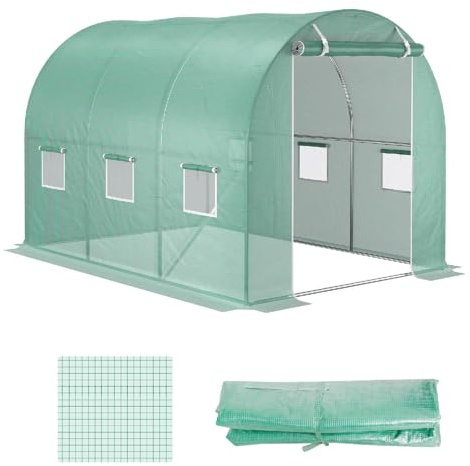 DecHome - Telo per Serra da Giardino in Pe con 6 Finestre Porta Avvolgibile e Bordi Interrati 3x2x2 m Verde