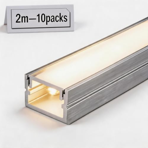 Cinowit 10 x 2m LED Aluprofil U-Profil 17x7mm, Abdeckung in Silber & Weiß, für LED-Streifen bis 12,4mm, inkl. Befestigungsclips & Schrauben für Decke und Wand