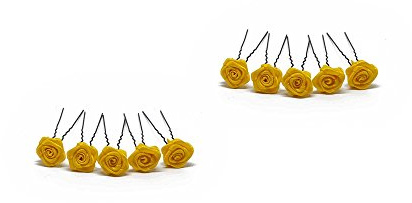 10 x Rosen auf Haarnadel - für tiefe Haarpartien - Brauthaarschmuck | S-T - Gelb