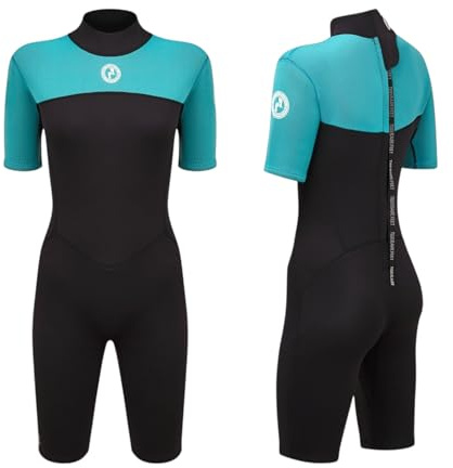 Two Bare Feet Women's Thunderclap 2.5mm Summer Shorty Neoprene Wetsuit - Ideal for Surfing, Swimming & Watersports - Lightweight, Flexible & Durable Design (X-Large, Aqua/Black)