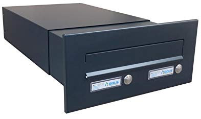 B-04 cassetta postale bifamiliare passante a muro con 2 campanelli color grigio antracite (RAL 7016) (profondità 39-62 cm) - LETTERBOX24.de