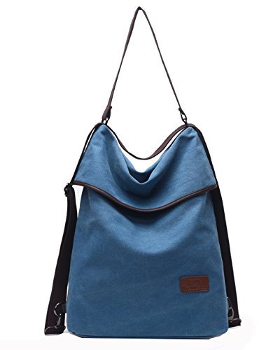 Travistar Damentasche Rucksack – Vintage Umhängetasche aus Segeltuch Handtasche Damen Rucksack Hobo Frauen Reise für Büro Schule Ausflug Shopping, blau, L, Vintage