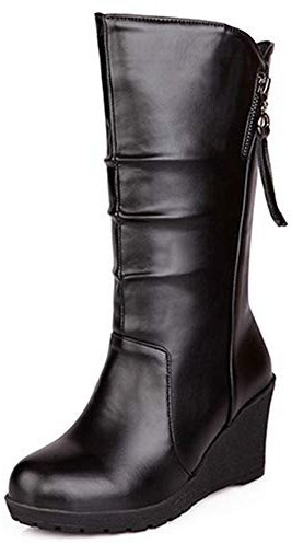CuteFlats Bottes Mi-Mollet pour Femmes avec Talon Compensé et Bout Rond