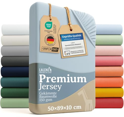 Laleni Premium Spannbettlaken, 50x89cm, für Babybett & Kinderbett, 100% Baumwolle, Oeko-TEX Zertifiziert, 2er Set, Hellblau