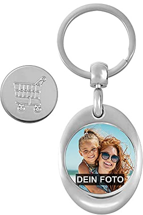 Print Royal Foto-Schlüsselanhänger - mit eigenem Foto selbst gestalten - Foto-Geschenk - Metall-Anhänger mit Einkaufschip I Personalisiert