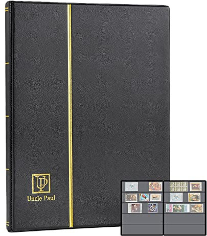 Briefmarkenalbum Einsteckbuch, 100 Fächer 40 schwarze Seiten Kunstleder Gepolsterter schwarzer Einband, Sammlungsordner für Papiergeldmarken AS0105BK