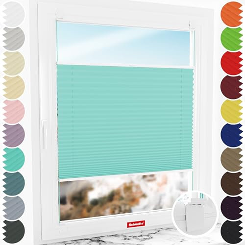 Schuette® Plissee ohne Bohren zum Kleben ● Premium Kollektion: Blue Ocean (Türkis) ● 120x200cm (Breite x Höhe) ● Suprafix Klebe- & Schraubhalter 2in1 Set Letsbond ● Bequeme Rollo