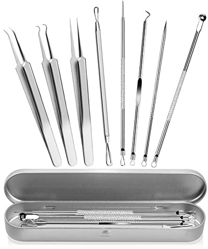 Jinlaili 8PCS Tire Comedons, Extracteur Point Noir, Brucelles Blackhead Extractor en Boîte Métallique, Extracteur d'acné Acier Inoxydable, pour Tire Comédons, les Boutons et les Pustules