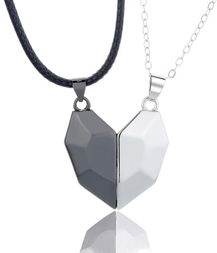 Xinlon 2 Stück Herz-magnet-paar-halskette, Magnetisches Ketten-puzzle für Paare, Magnetic Necklace for Couples, Yin Yang Couple Necklace Magnetic für Freund Freundin Ehemann Ehefrau Bester Freund
