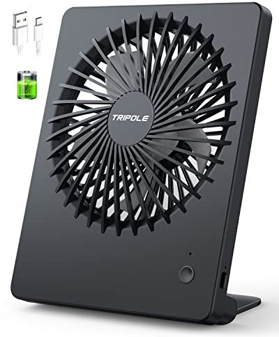 TriPole Tischventilator Leise, 2000mAh Ladefähige USB Ventilatoren Ausführen Bis zu 4-16 Std, 3 Geschwindigkeiten Tragbarer Akkulüfter-30dB, 180°Einstellbar, für Büro, Bibliothek, Reise-Schwarz