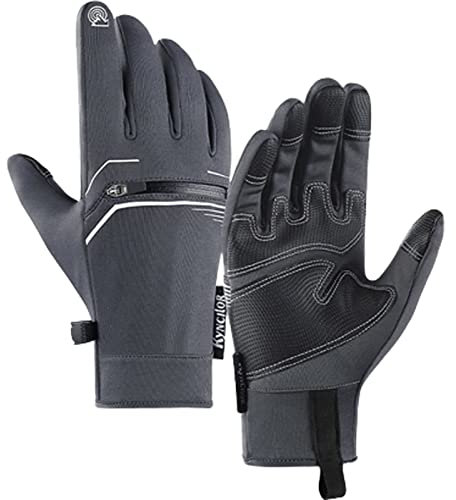 Habiba Handschuhe Herren-Damen-Handschuhe, rutschfeste Touchscreen-Silikon-Fäustlinge mit Reißverschluss, Winter-warmes Wollfutter, Sport-Vollfinger-Handschuhe Winddicht