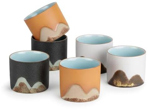 Lot de 6 tasses à saké japonais | Fabriquées à la main | Bols en céramique | Service de tasses à saké | 55 ml