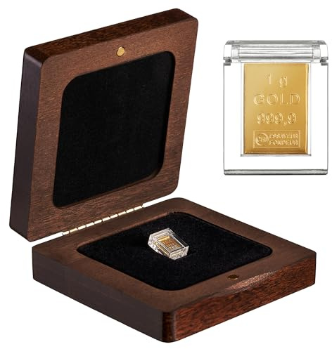 Goldstücke24 - Gold verschenken - 1g Goldbarren im hochwertigen Echtholzetui - Grußkarte - tolle Geschenkidee - Feingold 999.9
