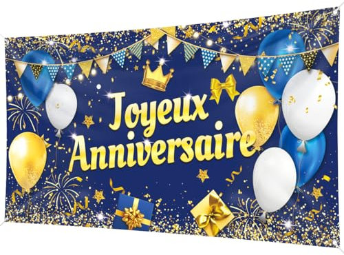 Bannière Joyeux Anniversaire Bleu, Grande Toile de Fond 200 x 110cm pour Fête Garçon