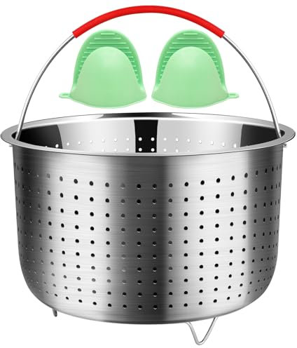 REDANT Vegetable Steamer Basket for Instant Pot Accessories 6 & 8 Qt - Stainless Steel Strainers and Colanders - Metal Strainer for Cooking Broccoli, Eggs, Pasta, Quinoa - with 2 Gloves, 6 Quart