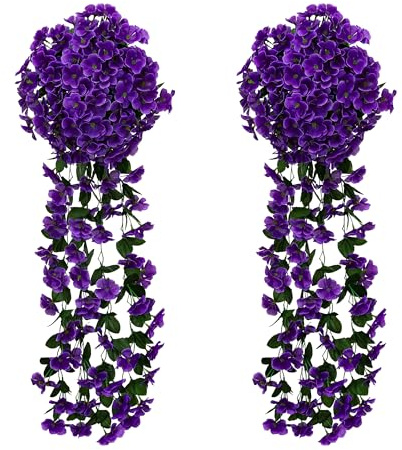 JUSTOYOU Artificial Wisteria Flower Garland,Faux Wisteria Hanging Flower Purple,Fake Hanging Basket Plant Silk Trailing Flower for Garden Wall Outdoor Inside Decoration（2pcs，Purple）