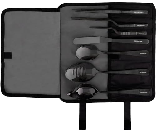 CREATIVECHEF Set of 7 Kitchen Tongs Chef Plating Tools Culinary Kit, Precision Tongs Specialty Chef Plating Kit for Decorating Food, Sturdiness Stainless Steel, Professional Kitchen Secret,Black