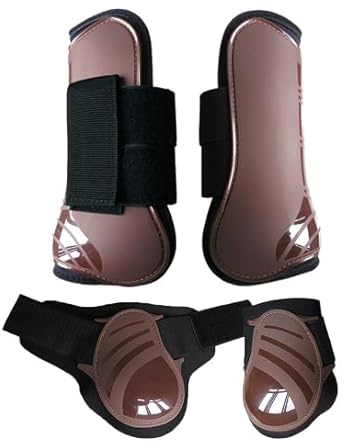 Merauno® Lot de 4 guêtres pour chevaux, paire de guêtres avant et arrière avec coque rigide et fermeture velcro pour femmes et hommes, en PU robuste et élastique, bottes pour tendons classiques (M