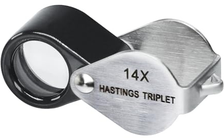 Hasting Foldaway Mini Design 14 x förstoring 12 mm, triplett optiskt glas rostfritt stål kropp fickstorlek förstoringsverktyg för ögon, frimärken, klockor, hobby och ädelstenar