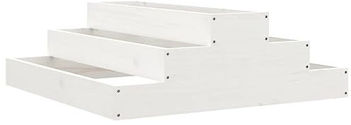Makastle Jardinière surélevée en Bois, Conception à 3 Niveaux Lit Jardinère pour terrasse et Jardin, Pot de Fleur Extérieur, Bac Potager sur Pied, Lit Surélevé de Jardin, Blanc 80x80x27 cm