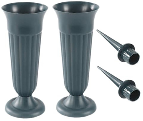 Hperu Grabtöpfe, 2pcs Grabblumentöpfe, Kunststoffgrabvasen mit Spike und Basis, abnehmbare Grabblumenhalter, Gedenkvasen für Gräber im Freien